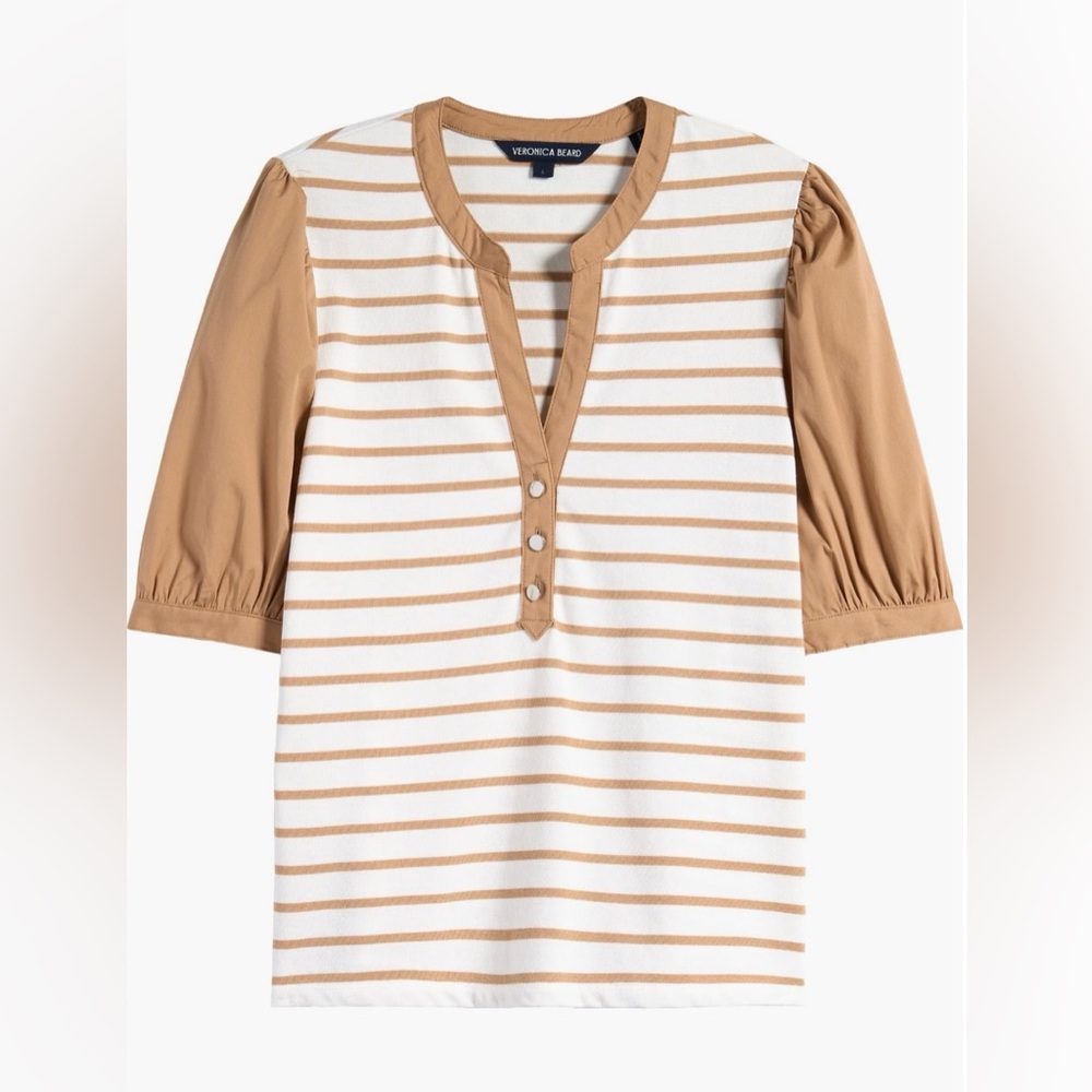 ⚡️NWT⚡️Veronica Beard Kellie Beige and White Striped Top